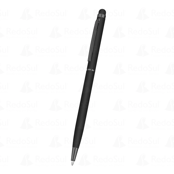 Caneta Metálica Personalizada com Ponta Touch Screen corpo emborrachado